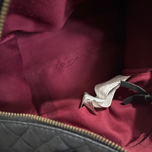 Mango Quilted Black Faux Leather Satchel Handbag Gold Hardware Crossbody Strap - Picture 15 of 15